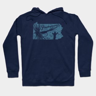 Pennsylvania Vintage Distressed Fly Fishing State Map Hoodie